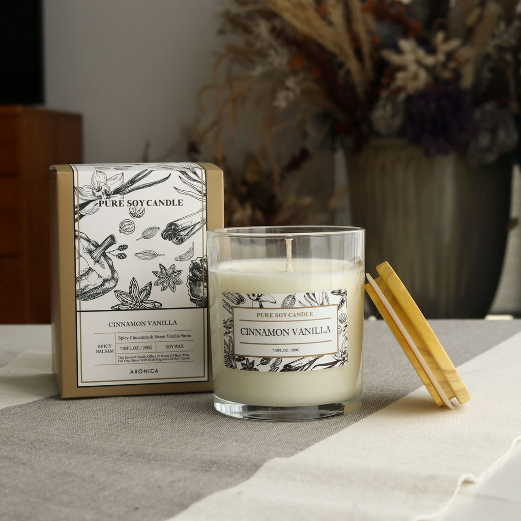 Non Toxic Candle - Soy Cinnamon Vanilla Scent, Highly Scented Spring Candle, New Home Gift, Luxury Scents
