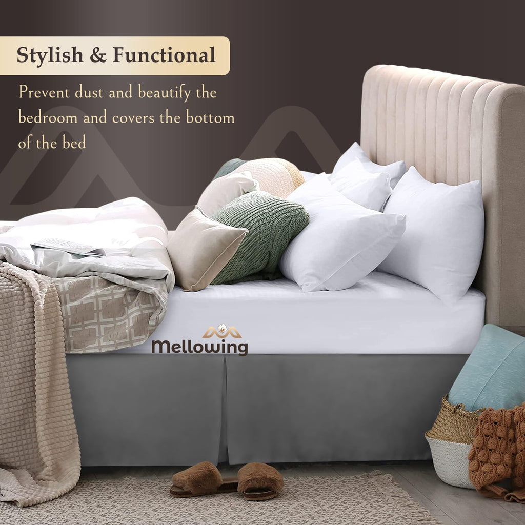 Pleated Bed Skirt with Platform Three Sided Coverage 11 inch Tailored Drop Brushed Microfiber Pleated Bed Skirt with