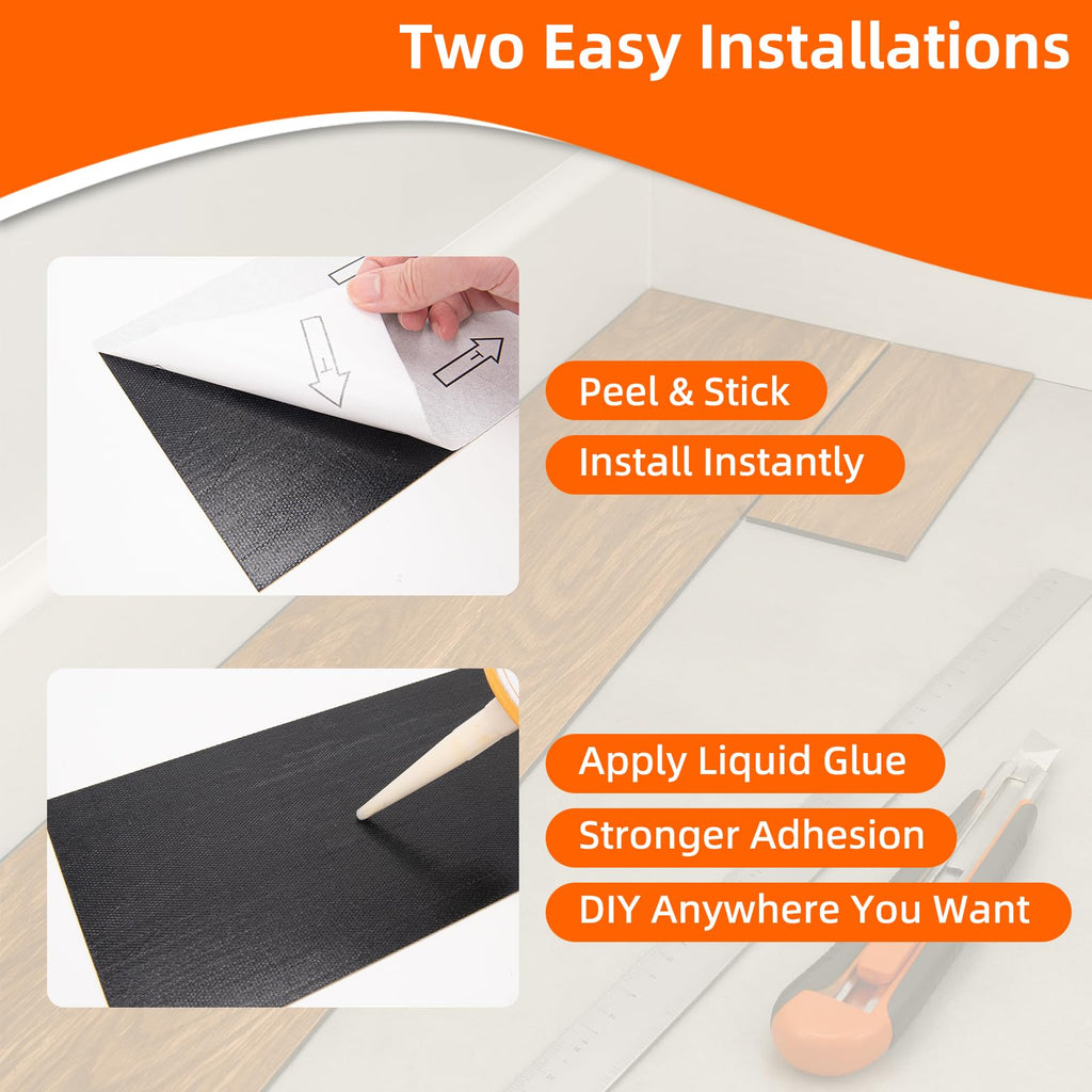 36-Pack Peel and Stick PVC Floor Tiles (54 Sq.Ft), Black