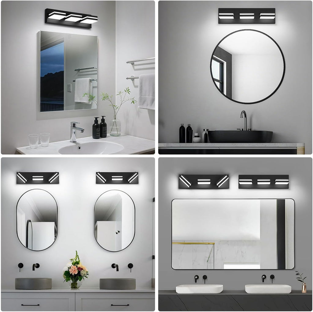 Modern LED Small Black Acrylic Bathroom Lights Fixtures 3-Light | Wall Lighting,Vanity Lights Over Mirror 6000K