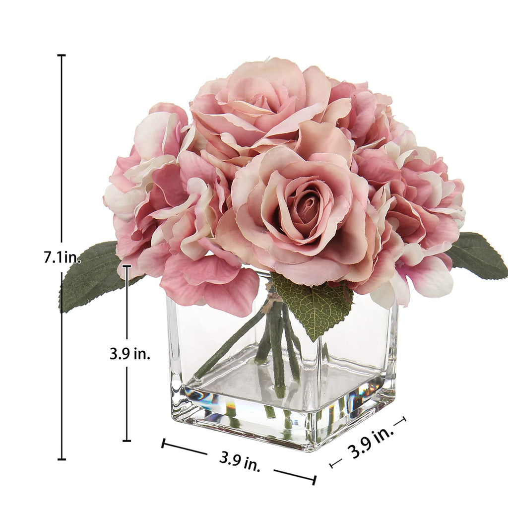 Pink Artificial Flowers in Vase - Hydrangea, Peony, Rose Silk Floral Arrangements Table Shelf Decor