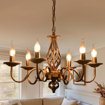 French Country Chandeliers, 6 Lights Rustic Vintage Metal Pendant Light Fixture Hanging Light for Farmhouse, Kitchen Island, Dining Room, Living Room, Antique Bronze E12 Base A109-B0DSB6FD98