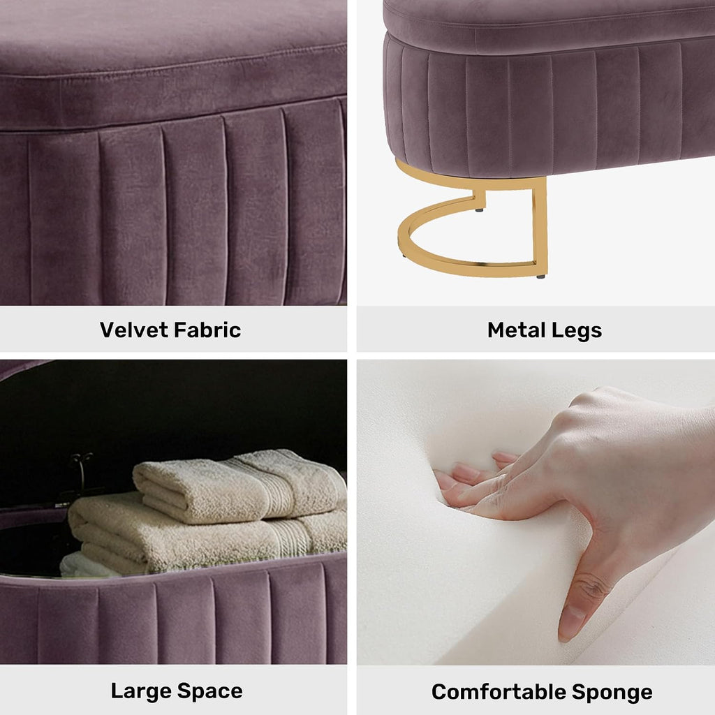 65" Velvet Storage Ottoman Bench End of Bed Entryway Purple | Velvet Large Storage Solid Wood with Metal Leg 300 lbs