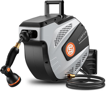 Retractable Garden Hose Reel - 1/2 inch x 50ft Heavy Duty Wall Mounted Hose Reel with 3/4 inch Brass Fitting & 10
