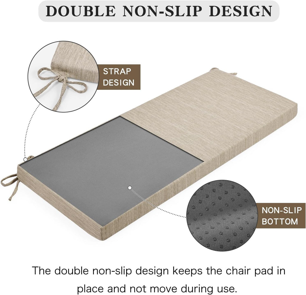 48 Inch Classic Solid Color Bench Cushion with Ties, Non-Slip Indoor Outdoor Rectangle Bench Seat Cushion Standard