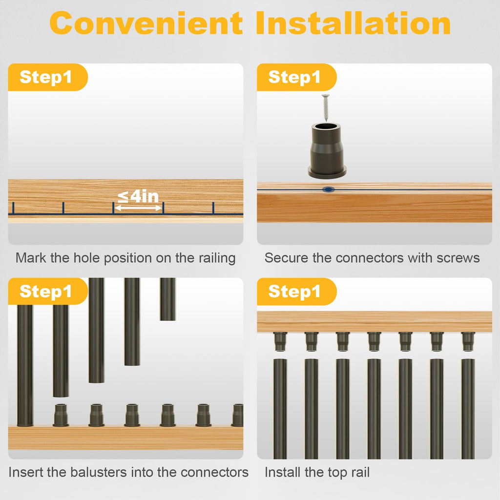 100 Pack 36" Aluminum Deck Balusters, 3/4" Diameter Black Metal Deck Spindles with Connectors and Screws, Hollow