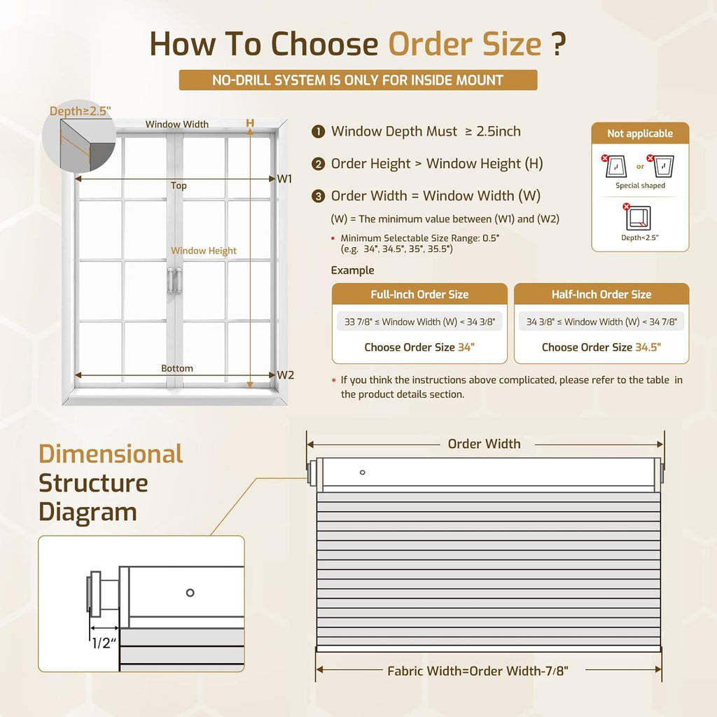 No Drill Top Down Bottom Up Cellular Shades Blackout, | 1.5" Large Cell Honeycomb Design with Thermal Insulation