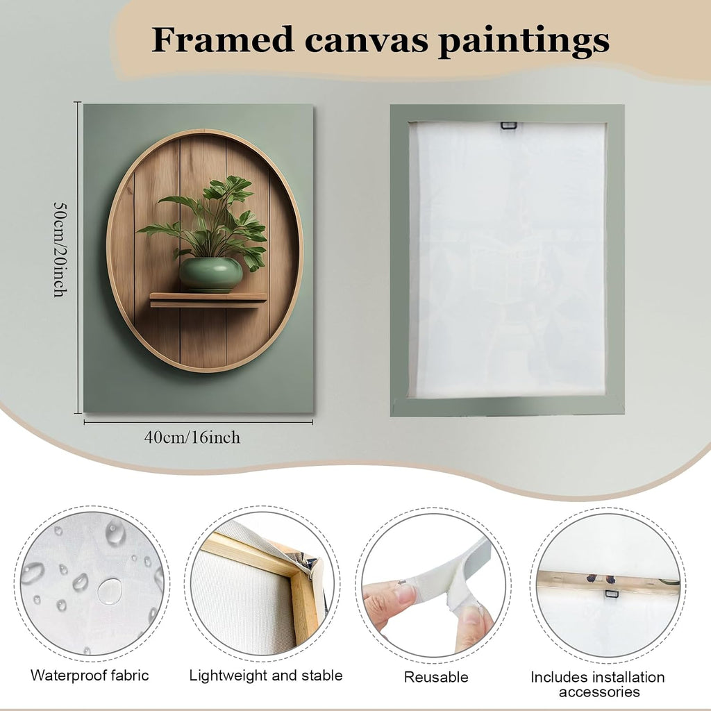 3 Piece Wall Art 16 x 20 Inches, Framed Canvas Set, Modern Botanical Vase Wall Decor Bedroom Office Hallway, Neutral