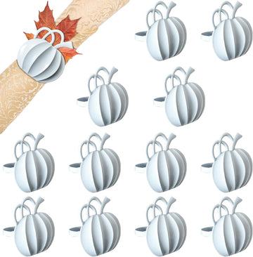 Thanksgiving Pumpkin Napkin Rings, Alloy Fall Napkin Rings Dinner Tables Holders for Thanksgiving Halloween - Set of 12