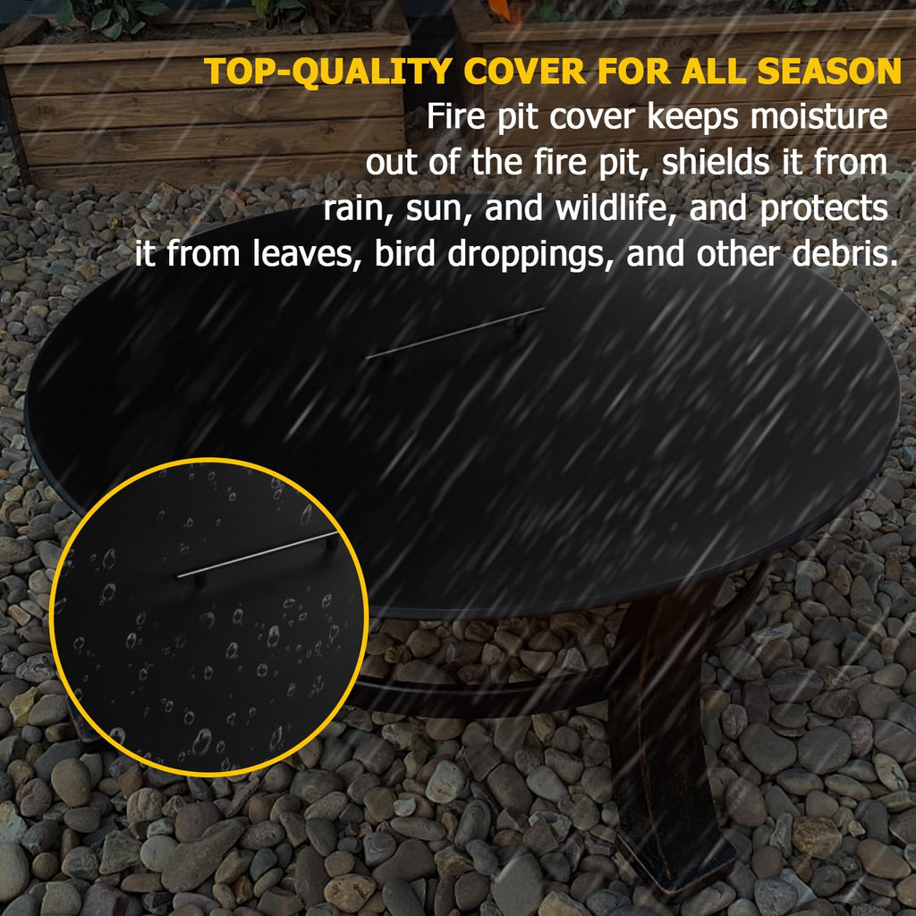 34" Fire Pit Cover Lid Round Outdoor Fireplace Cover Lid Heat Resistant Flat Fire Pit Burner Pan Cover for Round