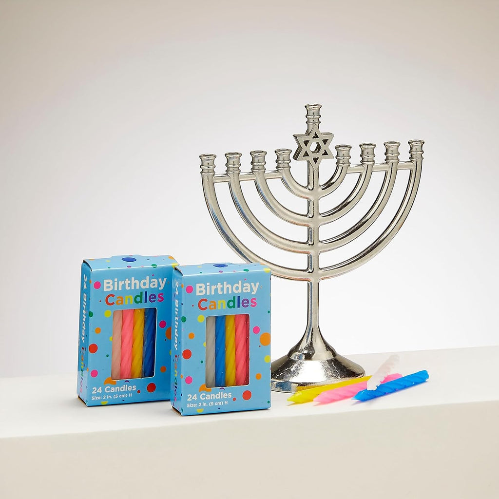 Mini Set with 48 Multicolor Birthday Candles - Portable Chanukah Candle Holder Diecast Aluminum Hanukkah Gifts Jewish