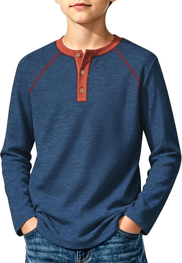 Boy's Henley Shirts Kids Long Sleeve Lightweight T-Shirt