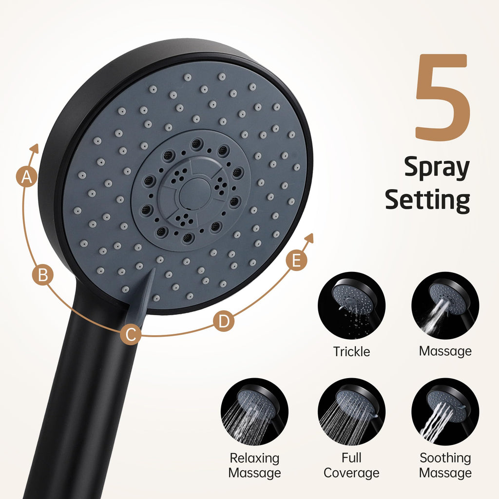Adjustable Shower Head Holder with Slide Bar Combo, Handheld Shower Head with Hose 5-Function Handheld Shower Kit