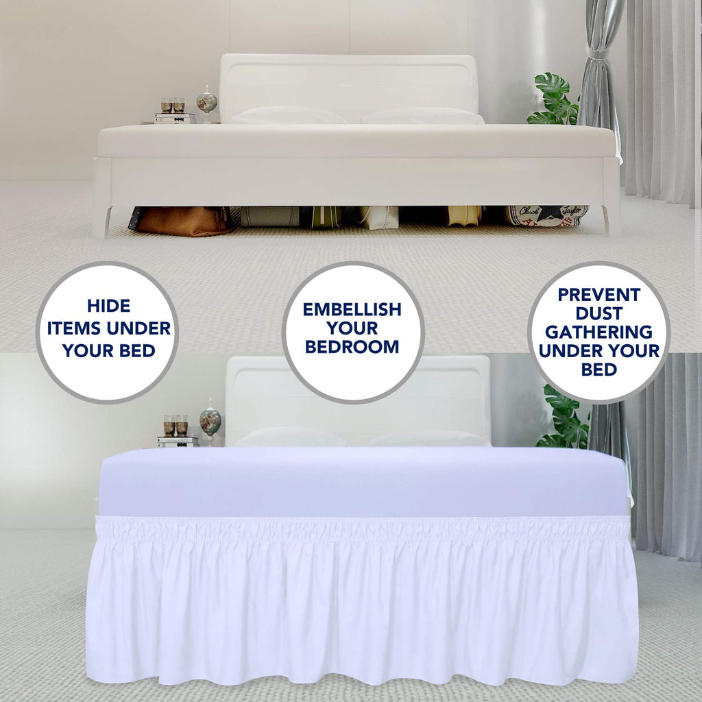 Wrap Around Ruffled Bed Skirt, White, Twin/Full - 18" Drop