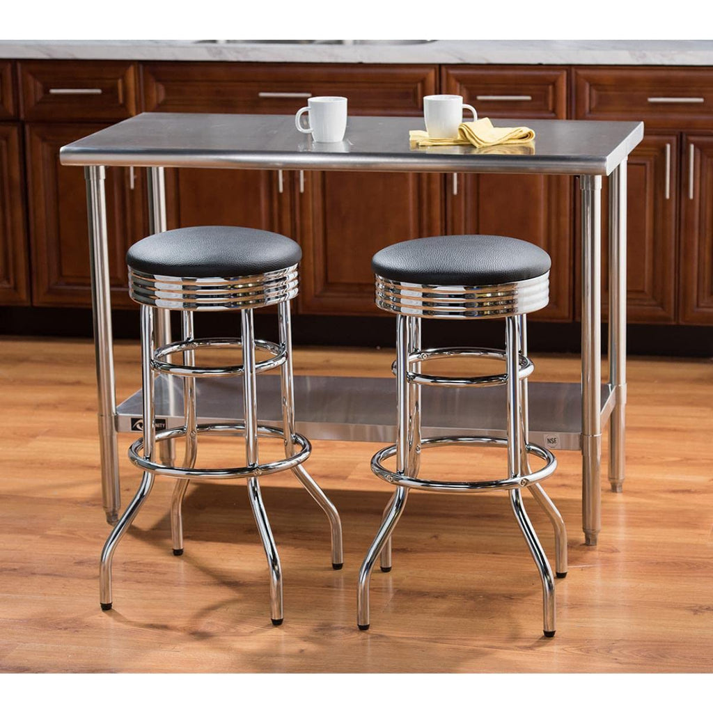 Heavy Duty 30 Inch Backless Swivel Bar Stool, Black Seat, Set of 2
