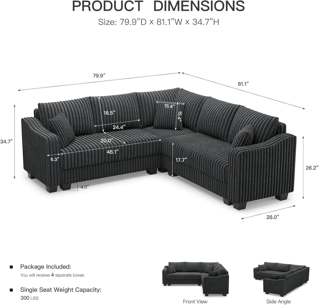 Belffin Convertible Sectional Couch with Chaise Corner Sectional Sofa L Shaped Couch Reversible Corner Upholstered