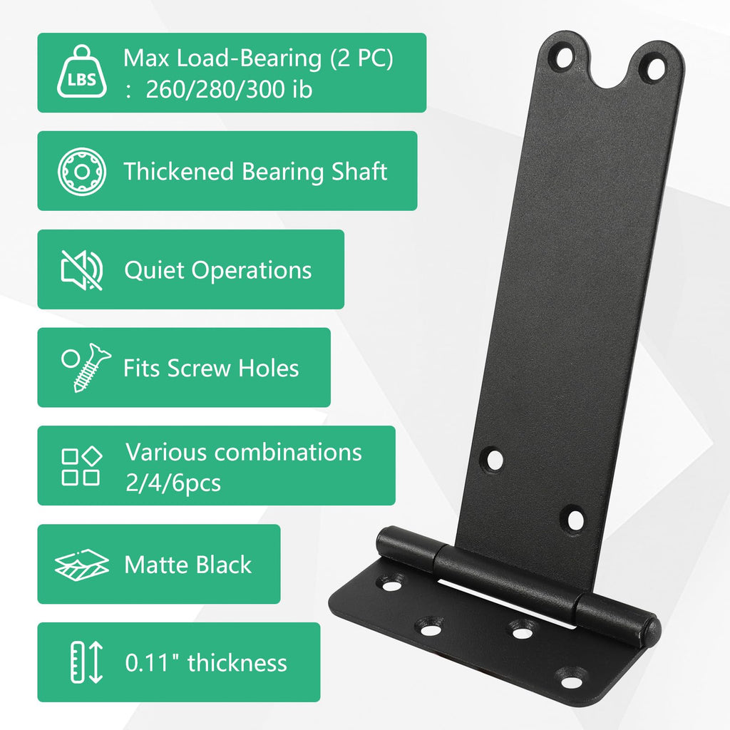 6" Gate Hinges, 280 Lbs Capacity, Matte Black, 2 Pack Heavy Duty Hinge