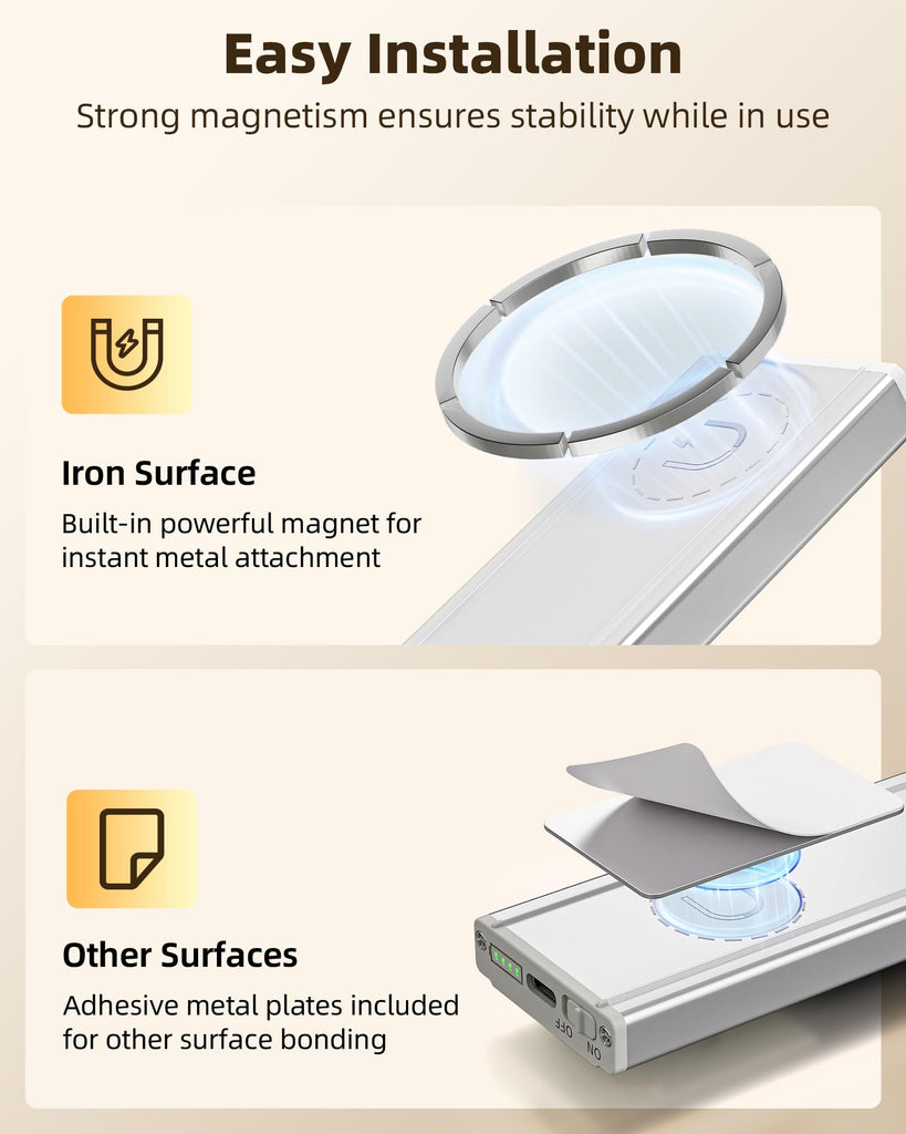 Under Cabinet Lighting Wireless, 8'' 1800mAh Rechargeable Closet Light, LED Motion Sensor Lights with Power Display