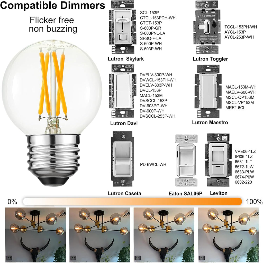 G16.5 Light Bulb LED,4W E26 LED Bulb dimmable Equivalent E26 40 watt Light Bulb,Warm White 2700K,400lm,CRI85+,AC120V