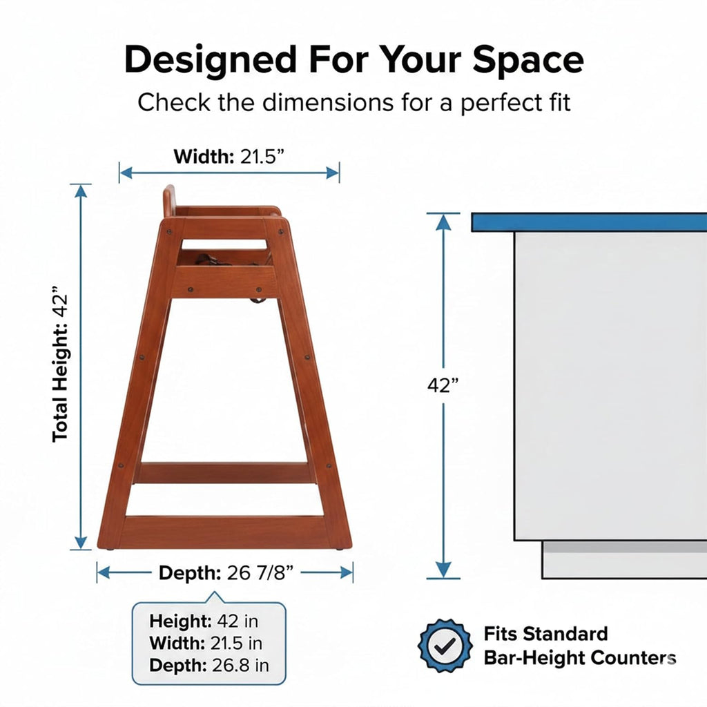 Stager Direct, Seating Ready-to-Assemble Restaurant Wood Bar Height High Chair, Baby Highchairs, Durable Dining