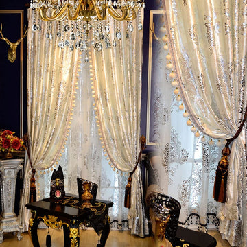 Luxury Velvet Curtains with Tassel Trim, Vintage Bohemian Style, Blackout Drapes with Decorative Tiebacks (Silver