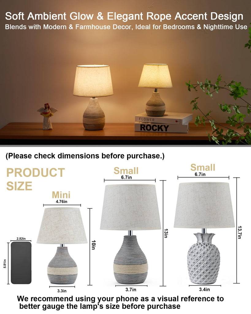 13" Small Ceramic Cordless Table Lamp, Rechargeable Battery, Coastal