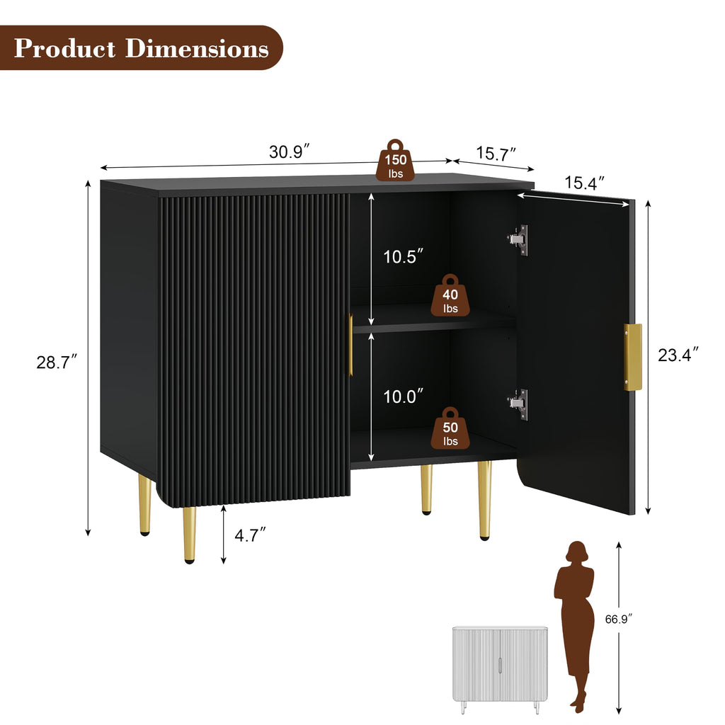 Fluted Buffet Cabinet with Storage, Kitchen Sideboard Cabinet