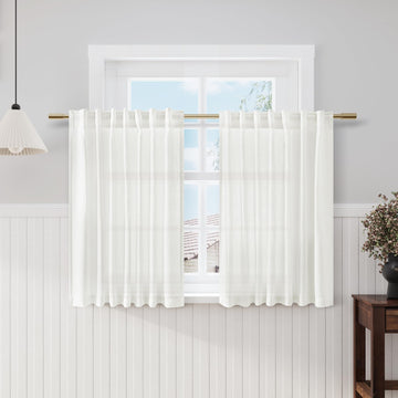 Ivory Kitchen Cafe Curtains 45 Inch Length 2 Panel Set Back Tab Rod Pocket Semi Sheer Light Filtering Short Curtain