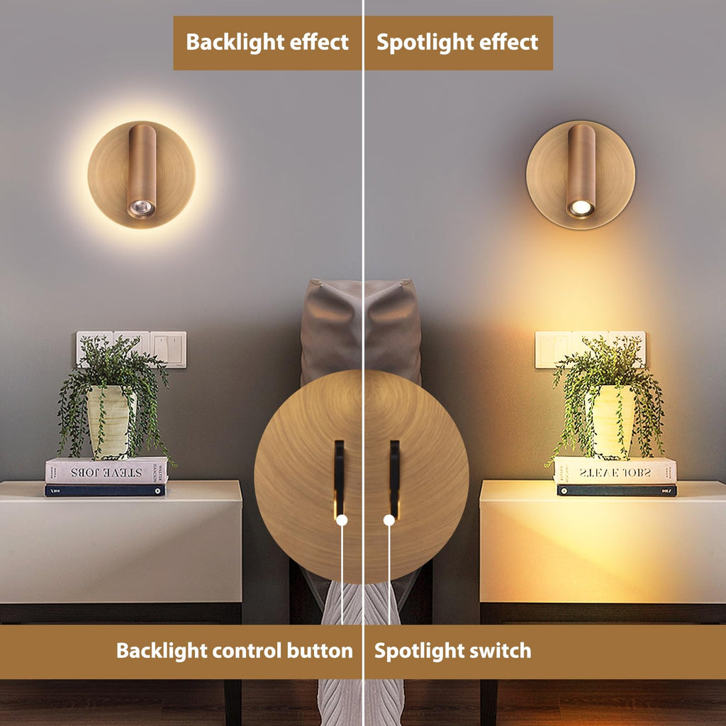 Wall Mount Reading Light for Bed, Backlight Night Wall Lamp, Hardwired Sconce with Switch, Adjustable Wall Sconce