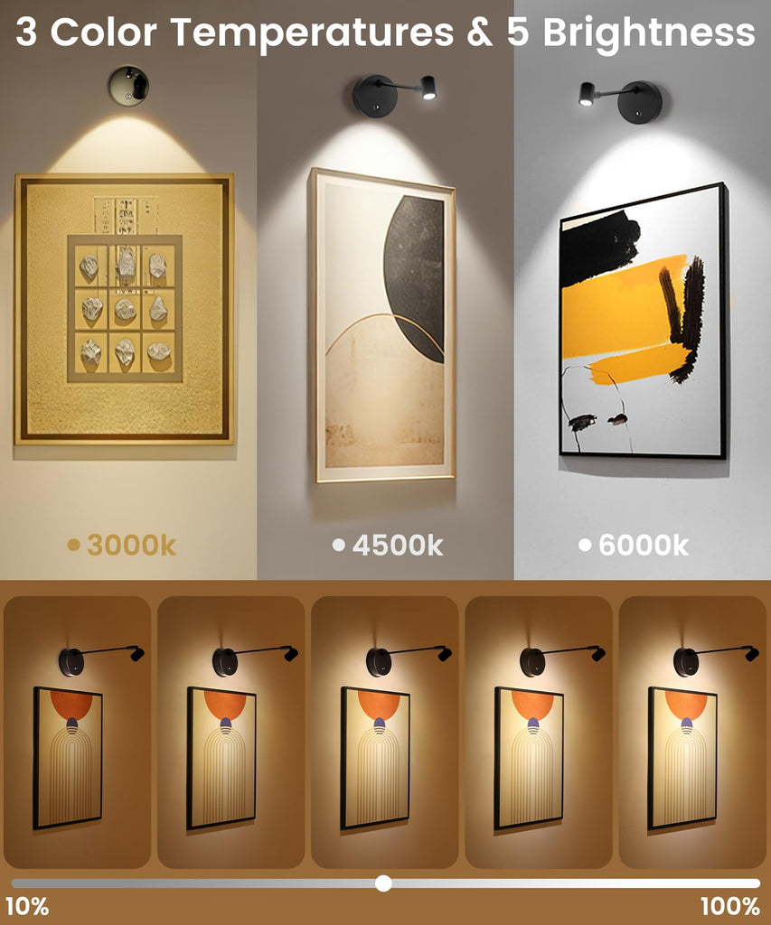 Wireless Battery Operated Picture Light for Wall, 3 Color LED Art Lighting for Paintings, Magnetic Rechargeable