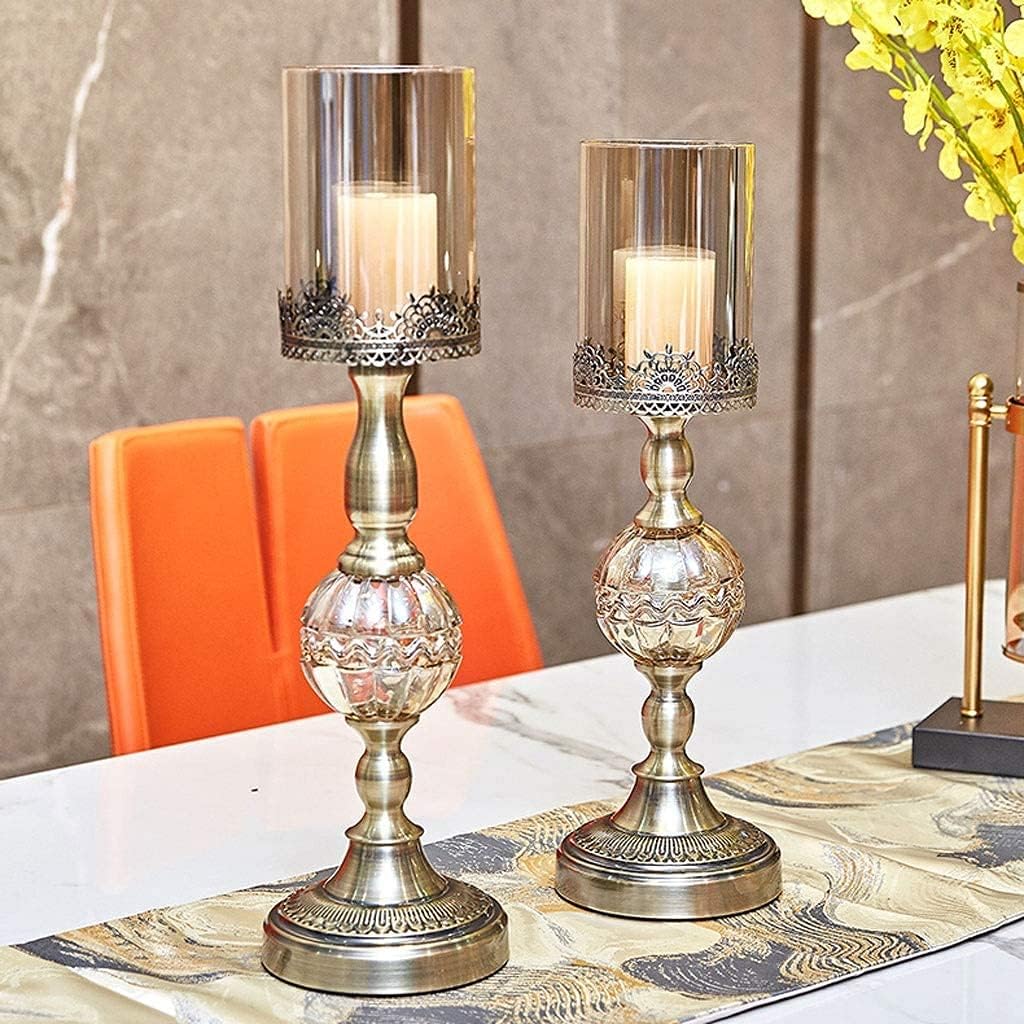 European Metal Candlestick Glass Candle Holder Romantic Candlelight Dinner Luxury Candle Stand Home Table Decoration