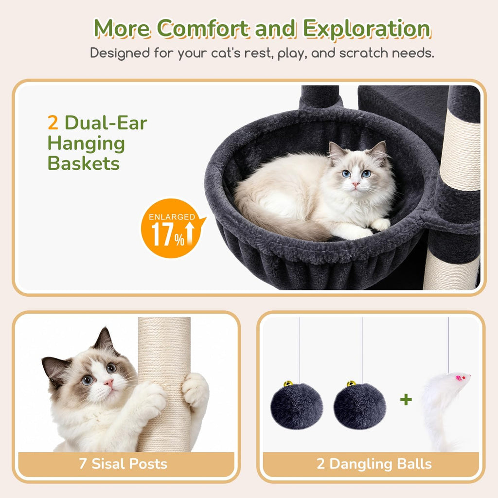 Heavy Duty Cat Tree, 74in Sturdy Cat Tower for Large Cats Adult, Big Cat Tree with 7 Sisal Scratching Posts