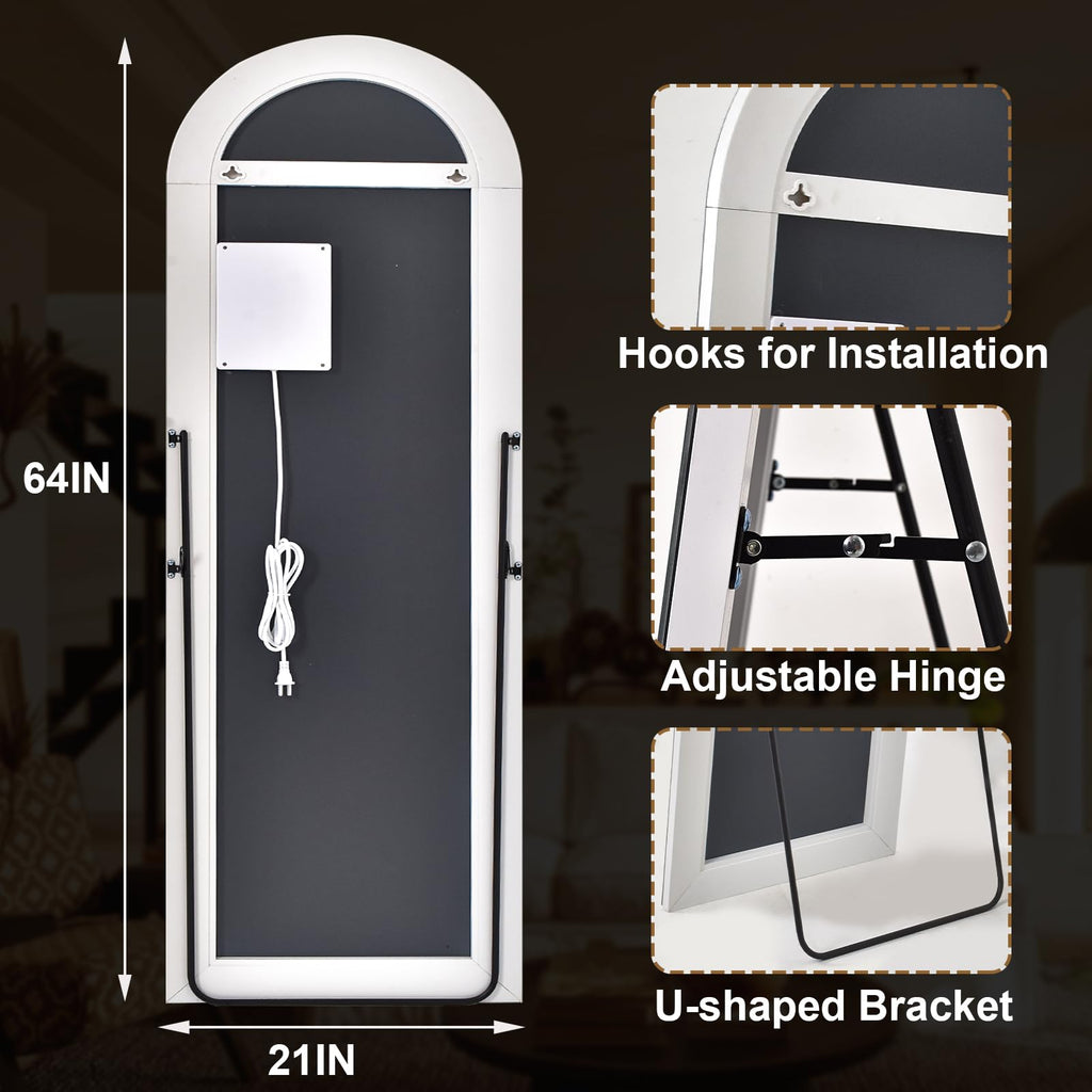 Arched LED Mirror Full Length Standing, 64"x21" Full Body Mirror
