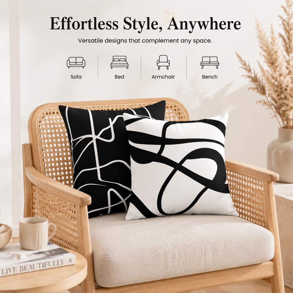 Black White Geometric Throw Pillow Covers 18x18 Set of 4