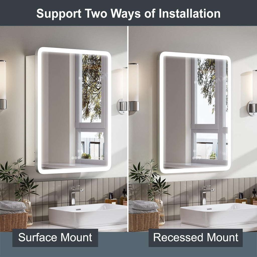 24x32 Right-Hinged Lighted Medicine Cabinet Mirror, Round Corner