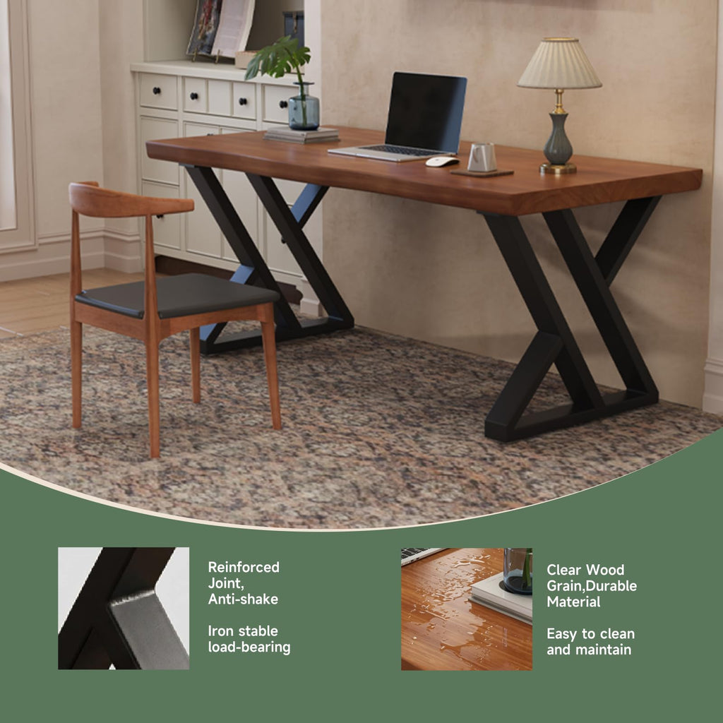 47inch Solid Wood Desk with Metal Legs, Rustic Brown, Industrial Style Writing Table