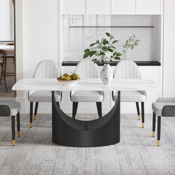 Modern Rectangle Marble Dining Table, 71" White Marble Sintered Stone Top Dining Table, Rectangle Dining Room Table