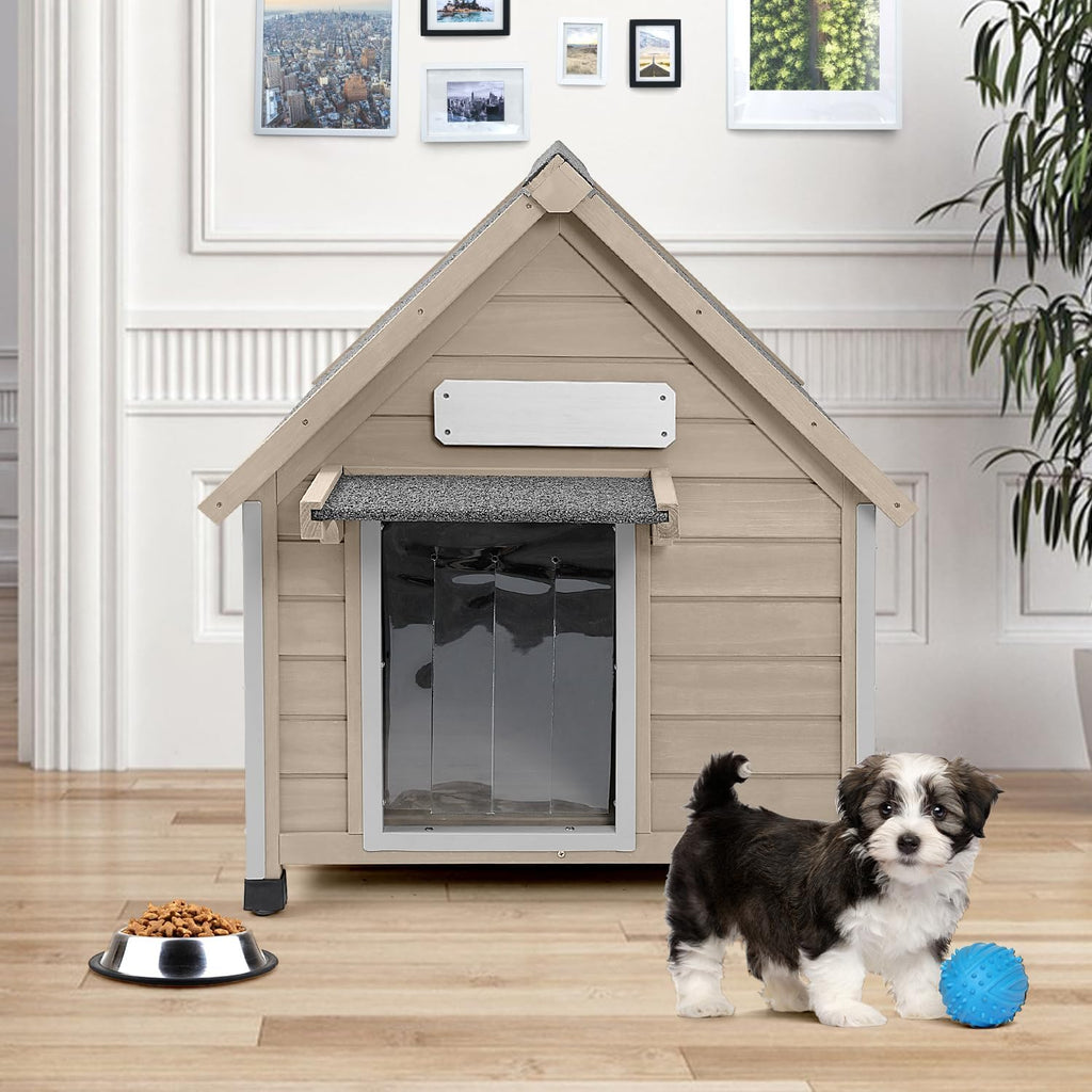 Outdoor Dog House for Small to Medium Dogs, Wooden Weatherproof Kennel