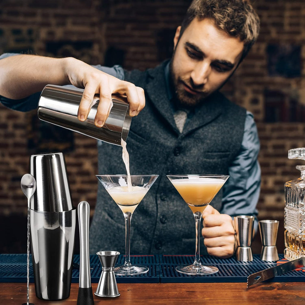 Cocktail Shaker Set, Stainless Steel Bar Set Including Boston Shaker, Muddler, Double Measuring Jigger, Mixing - Set of 16