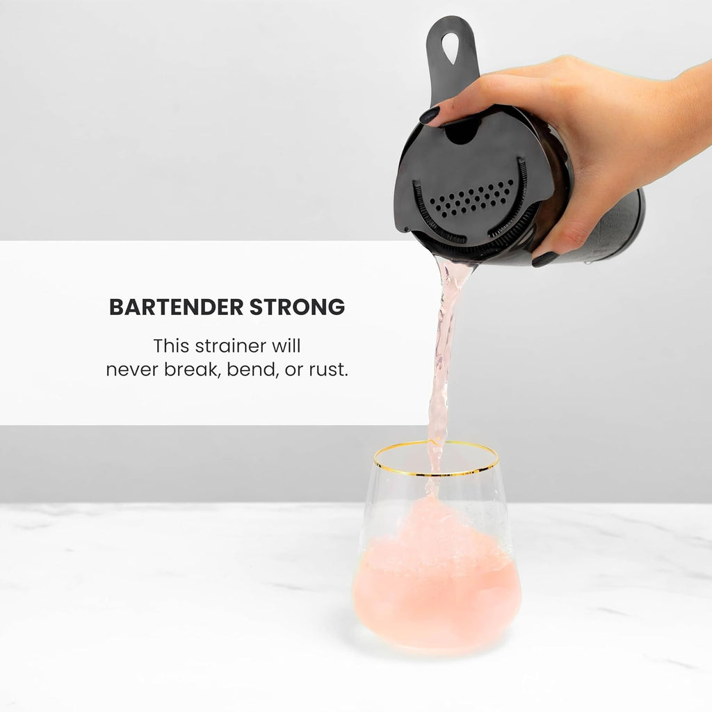 Black Hawthorne Strainer Cocktail, Bar Strainer Cocktail, with High-Density Spring, Mirrored Drink Strainer, Cocktail