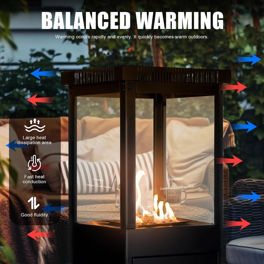 Outdoor Propane Heater: Standing Gas Heater With Glass Panel Lockable Wheels, 41,000 Outdoor Heating Burner Garden