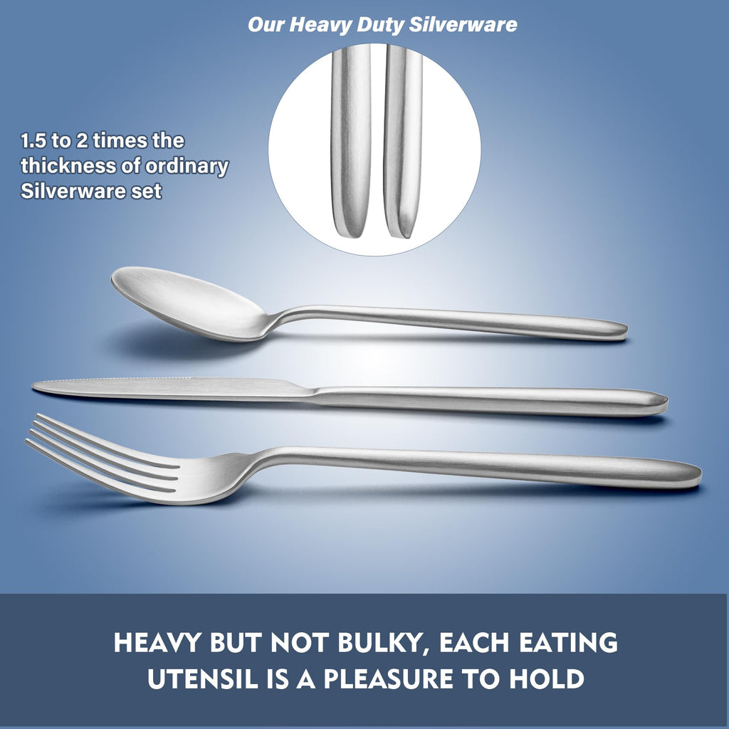 Heavy Duty Silverware Set, 40-Piece Premium Stainless Steel Flatware Sets For 8, Matte Brushed Finish Cutlery