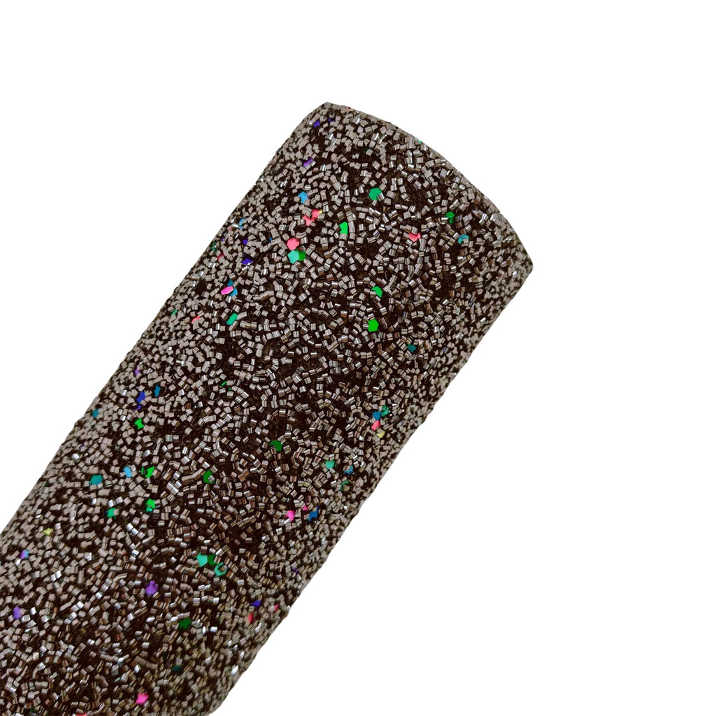 Gray Tinsel Fabric Chunky Glitter Faux Leather Roll, 52" x 12" inches, Halloween Mardi Gras Leatherette for Holiday