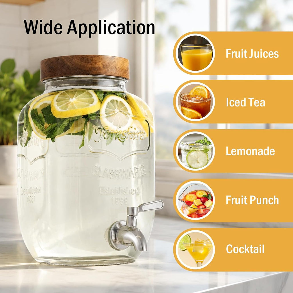 1 Gallon Glass Drink Dispenser for Parties, Leak-Proof Spigot