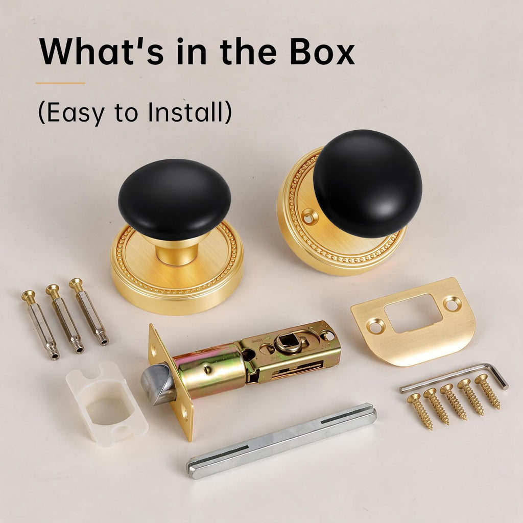 Black Porcelain Privacy Door Knob with Gold Base, 1 Pack