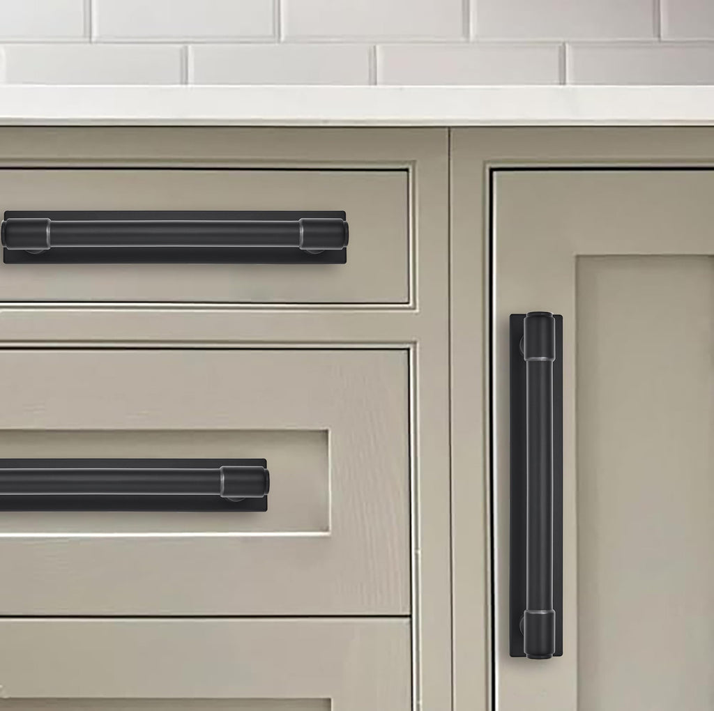 5 Pack 3 Inch(76 mm) Center to Center Black Cabinet Pull Backplate with Base Plate Zinc Solid Matte Black Kitchen