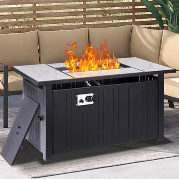 47" Propane Fire Pit Table with Real Ceramic Tabletop, 50000 BTU Gas Firepit Table with Lid & Lava Stones