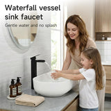 Black Tall Waterfall Bathroom Faucet, Single Hanlde Vessel Sink Faucet with Waterfall Spout