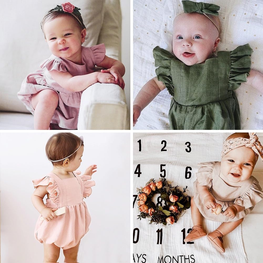 2PCS Baby Boys Girls Adjustable Slip Romper Summer Outfit Jumpsuit Cotton Linen Bodysuit