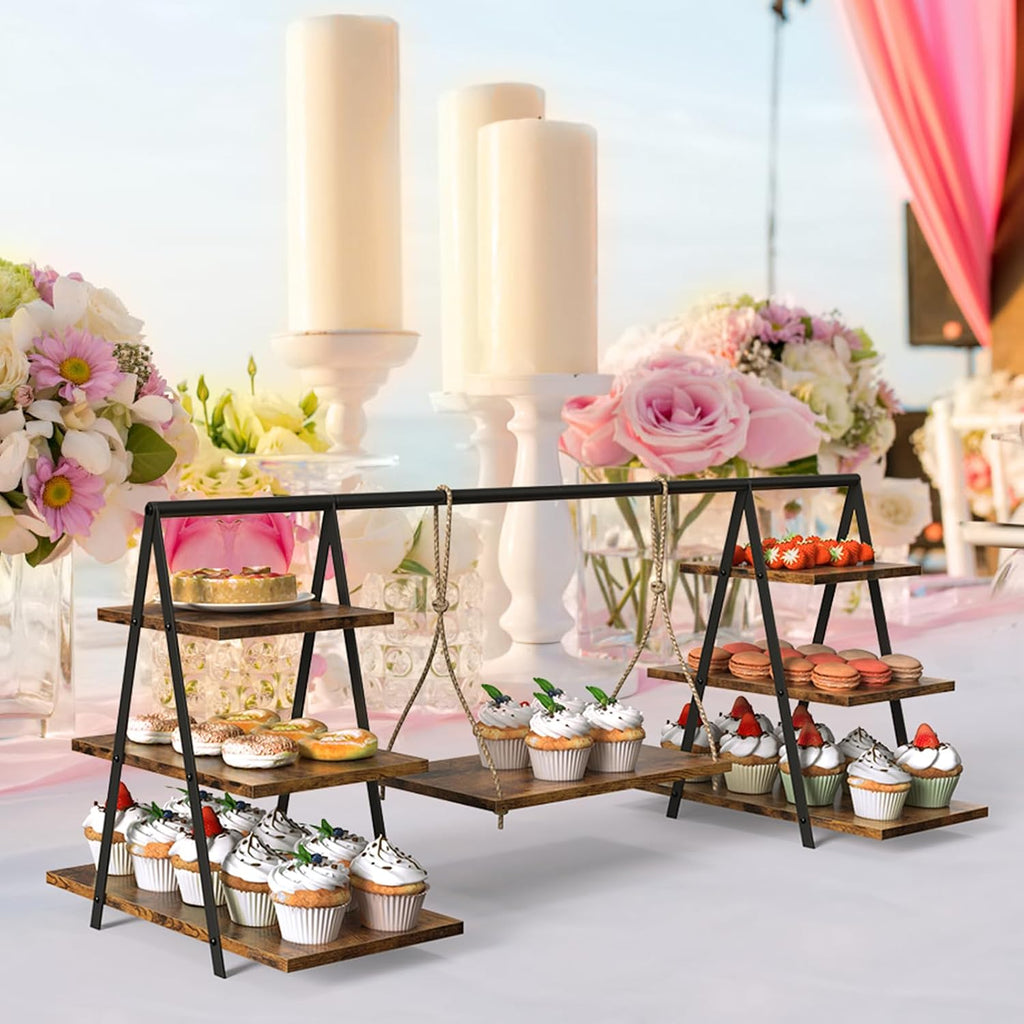 Wooden 3 Tier Cupcake Stand, Wood Cupcake Display Stand with Swing
